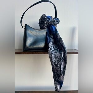 100% Silk Blue Black Snakeskin Print Scarf Large Square